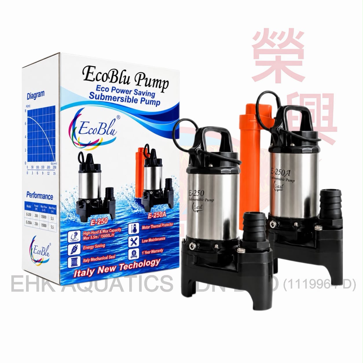 ECOBLU E250-E250A SUBMERSIBLE PUMP 150W - EHK Aquatics